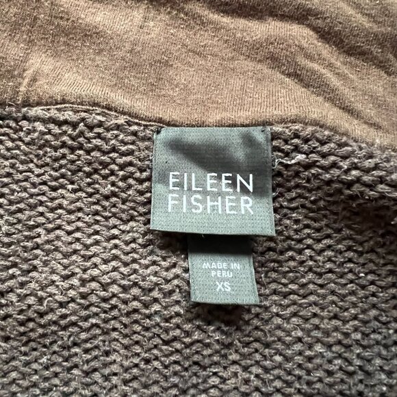 Eileen Fisher long cardigan sweater, brown organic cotton, zipper, collared, poc - Picture 7 of 8